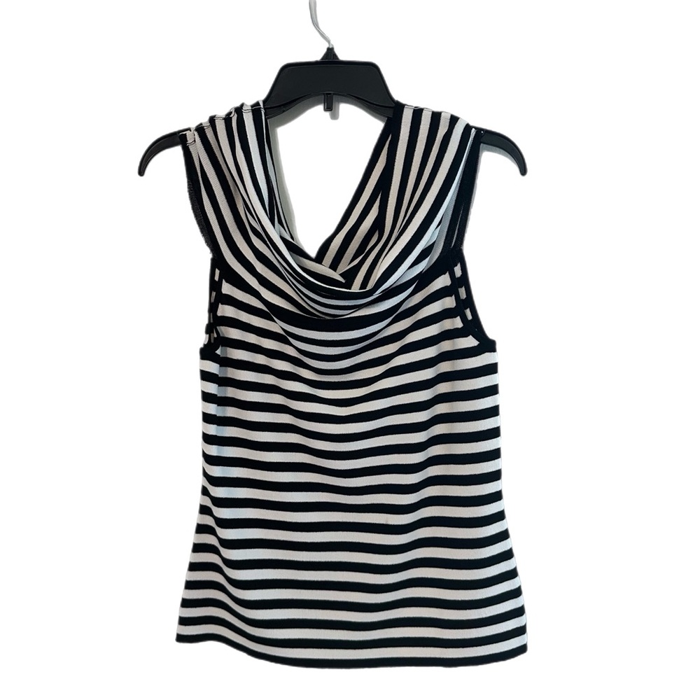 Danier Black and White Striped Draped Tank Top